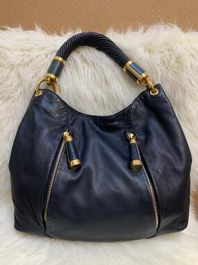 MICHAEL KORS Glove Soft Navy Blue Leather TONNE Shoulder Bag w/Python Trim